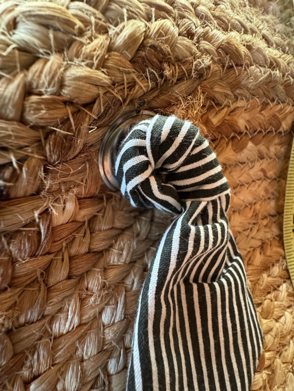 Magid Natural Jute Circle Tote Bag Black White Striped Fabric Handle NWT - Picture 8 of 14